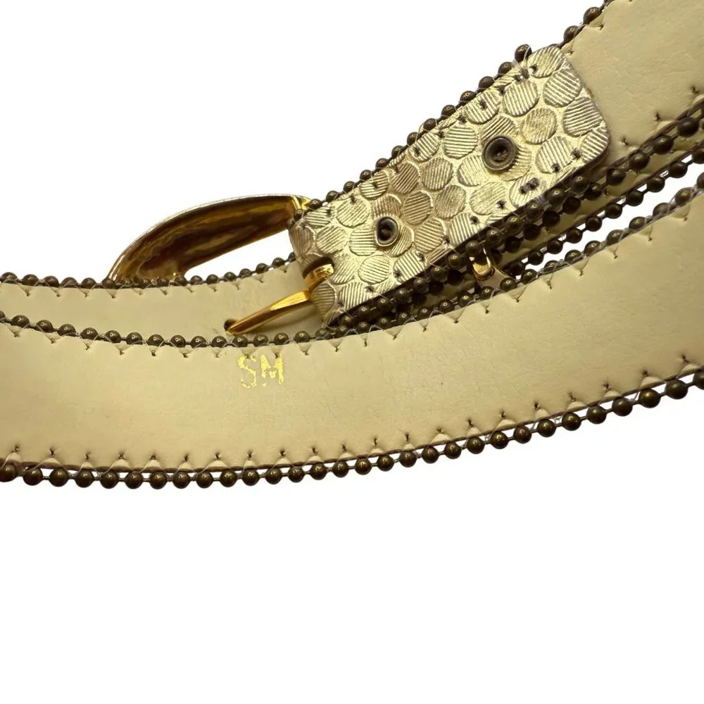Gold Textured Belt Hammered Buckle Small Studded Edge Statement Belt Shiny Disco